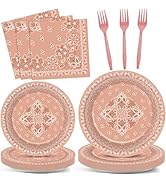 96Pcs Western Bandana Party Plates and Napkins for Pink Cowgirl Birthday Party Supplies Cowboy Th...