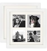 AEVETE 8x8 Frame White with Mat for 3x3 Photo - 4 Opening Collage Frames Made of Natural Solid Wood