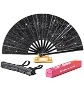 ffscafscn Folding Fan Clack Hand 13inch Bamboo Holster for women Dancing Party Wedding Night Club...