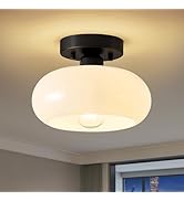 WOKNOS Mid-Century Modern Semi Flush Mount Ceiling Light, Metal Kitchen Light Fixture with Glass ...