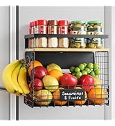 [WIDER SHELF] 1 SET Strong Magnetic Shelf Basket for Fridge with Tag &amp; Bamboo Top, XXL Large Magn...