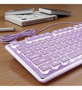 SEUNKWANG Wired Backlit Keyboard with Pudding Keycaps, Quiet Full Size Computer Keyboard White Ba...