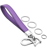 INFIPAR Car Fob Key Chain Genuine Leather Wristlet Strap Keychains Holder for Men and Women, 360 ...
