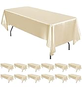 12 Pack Champagne Satin Tablecloth, 57 x 108 Inch Silky Satin Table Cloth, Rectangle Bright Silk ...