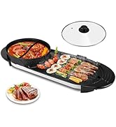 Hot Pot Electric with Grill, 2 in 1 Smokeless Non-Stick Shabu Shabu Pot with Korean BBQ Grill, In...