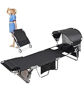 Wheel-To-Go Tanning Chair with Wheels &amp; Sun Canopy Umbrella &amp; Face Hole | Portable Heavy Duty Fol...