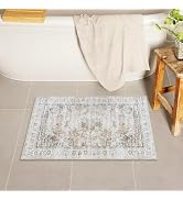 Uphome Boho Bathroom Rugs, Distressed Farmhouse Light Khaki Bath Mat, Comfy Velvet Small Bath Rug...