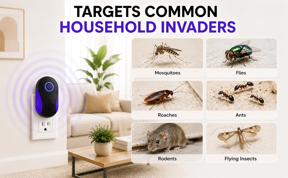 Indoor Ultrasonic and Repellent for Roach, Rodent, Mouse, Bugs, Ant, Mosquito, Mice, Spider