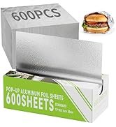 600 Count Pre-Cut Aluminum Foil Sheets, 12" x 10.6" Inch Pre Cut Aluminum Foil sheets for Restaur...