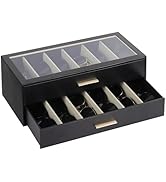 AUTORK PU Leather Sunglasses Organizer Case with Lock,2-Layer 12-Slot Eyeglass Display Box with D...