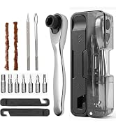 Bike Repair Tool Kit with Ratchet Wrench, 7 Bits, 2 Tire Levers | Portable Bicycle Multi Tool wit...