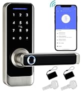 GEKRONE Smart Front Door Lock with Lever Handle, Keyless Entry Keypad Fingerprint Deadbolt, APP C...