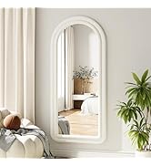 Koonmi 56"x24" Full Length Mirror, Flannel Wall Mirrors, Velvet Arched Full Body Mirror with Stan...