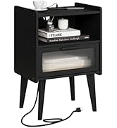 MMEOLUOOK Nightstand with Charging Station, Bedside Tables, End Table Side Table with 2 Tiers Sto...