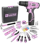 FADAKWALT 118PCS Pink 12V Cordless Drill Set – Electric Drill Driver &amp; Household Tool Kit with DI...