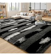 FALARK 6x9 Large Shag Area Rugs for Living Room, Grey Black Fluffy Soft Plush Striped Rug for Bed...