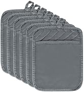 R HORSE 6Pcs Pot Holder with Pocket Grey Cotton Pocket Pot Holder Set for Kitchen Heat Resistant ...