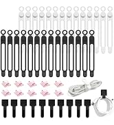 48Pcs Cord Organizer Kit, Reusable Silicone Cable Ties, Strong Adhesive Cable Clips for Cable Man...