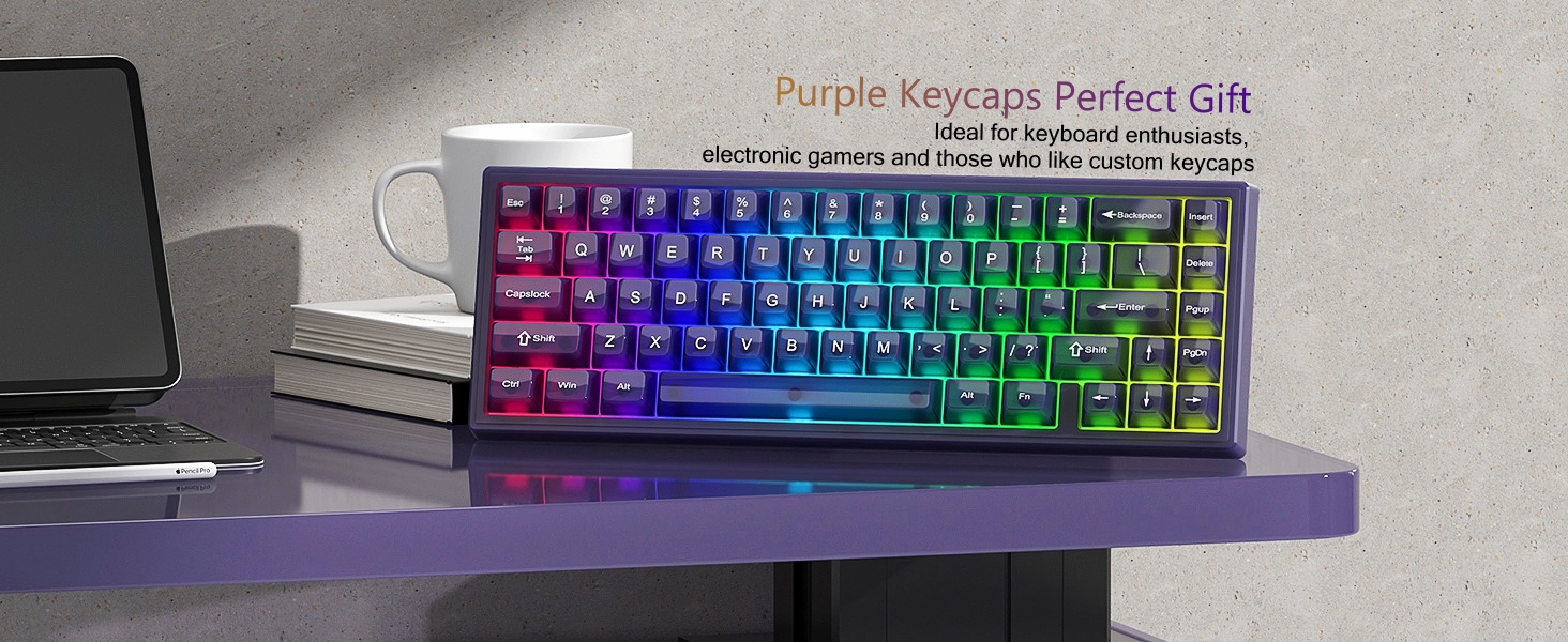 Womier Keyboard Keycaps Jelly, Purple Cute Keycaps, Transparent Clear Custom Key Cap