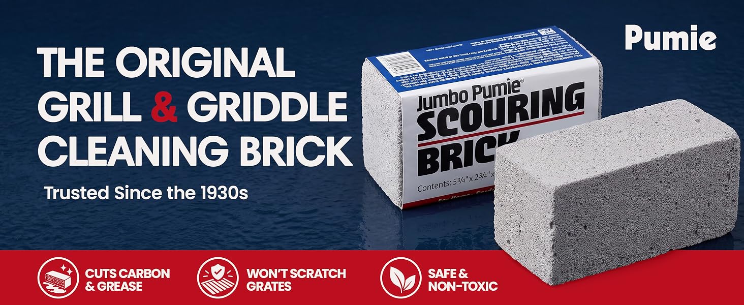 PUMIE Jumbo Scouring Brick, Large Scale Heavy Duty Pumice Cleaning Brick for Flat Top Grill
