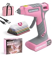 WORKPRO Cordless Hot Glue Gun, 30s Fast Preheating, 7.2V Dual-Temp Glue Gun Kit with 50pcs Glue G...