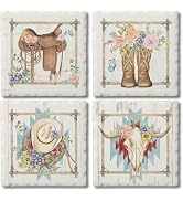 Thirstystone Rosewood Ranch 4-Pack Assorted Tumbled Tile Stone Coasters with Protective Cork Back...