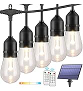 Mlambert 3-Color in 1 Dimmable Solar String Lights Outdoor,48ft LED Patio String Lights with Remo...