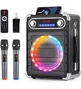 60W Karaoke Machine- ROXAAN Portable Bluetooth Speaker with Bass/Treble Adjustment, Shoulder Stra...
