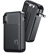 RORRY Portable Charger Built in Cables, AC Wall Plug In Portable Charger Power Bank 10000mAh Trav...