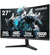KOORUI Curved 27 Inch Gaming Monitor, Full HD 1080p R1500 180Hz VA Computer Monitor, 99% sRGB, Bu...