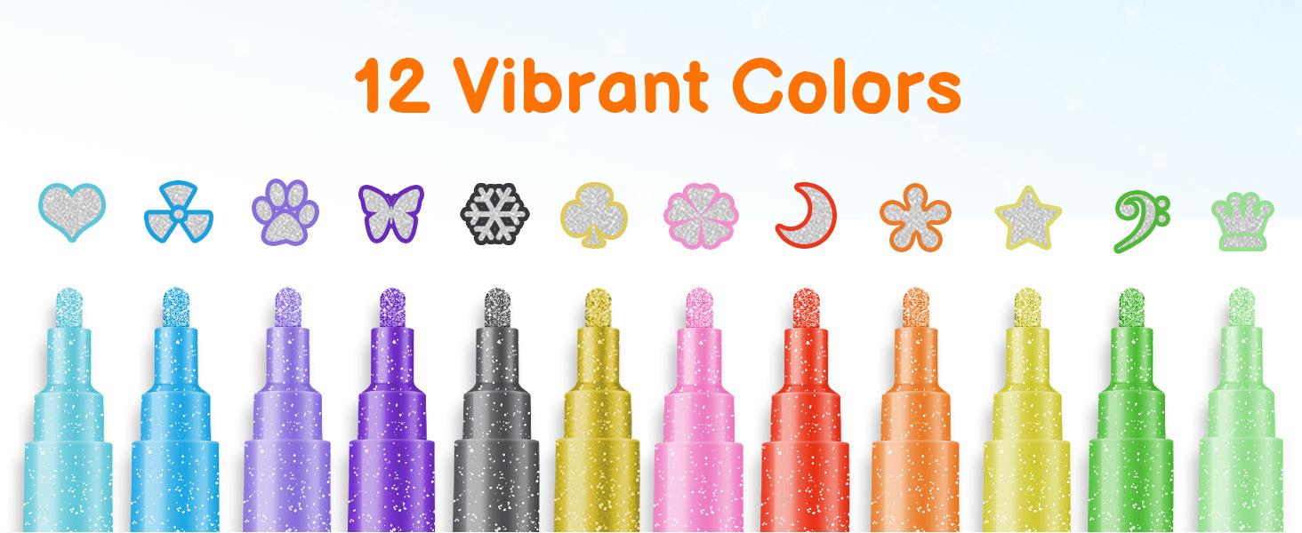 Shimmer Markers Outline Double Line Metallic Glitter Pens Set