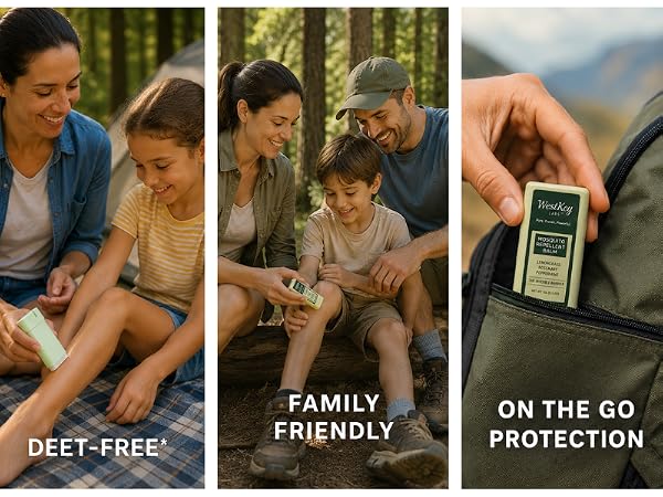 Family using mosquito repellent outdoors