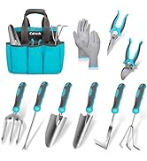 Gardening Tools, Carsolt 10 Piece Heavy Duty Stainless Steel Garden Tools Set with Ergonomic Rubb...