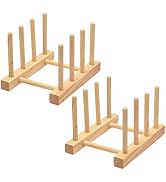 GZLT 2 Pack Bamboo Dish Rack for Kitchen Cabinet and Countertop, Plate Organizer for Cabinet, Bow...