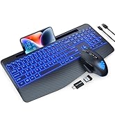Wireless Keyboard and Mouse Backlits, Wrist Rest, LED Mouse, Rechargeable Ergonomic Keyboard with...