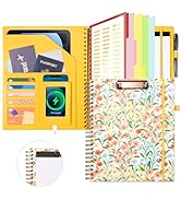Floral Leather Spiral Clipboard Folio with Storage for Women, Portfolio 5 Folders with 10 Pockets...