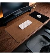 HAUTOCO Cork Desk Mat 36''x17'', Distressed PU Leather &amp; Cloth Desk Pad | Waterproof, Non-Slip, S...