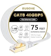 BUSOHE Cat 8 Ethernet Cable 75 FT, 40Gbps 2000Mhz High Speed Flat Cat8 Cable Patch Cord with Gold...
