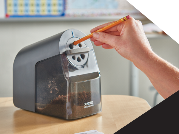 school pro electric sharpener in use woodcase sharp lead pointy desk classroom home office works