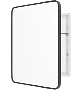 WallBeyond Bathroom Medicine Cabinet with Mirror, 22x28 Inch Black Recessed Medicine Cabinet with...