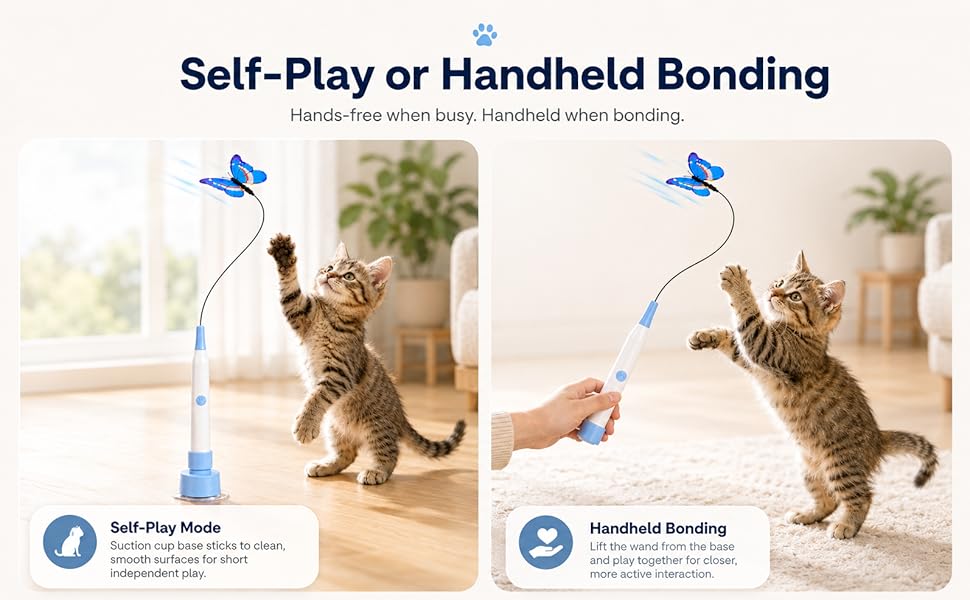 PulsePixel electric butterfly cat wand showing two play modes