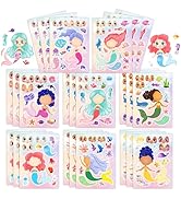 24 Sheets 8.3''×5.9'' Make Your Own Mermaid Stickers for Toddlers Kids Party Favors, Make a Face ...