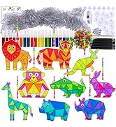 Winlyn 24 Sets Jungle Animal Suncatcher Decorations DIY Window Paint Art Craft Kits Safari Animal...