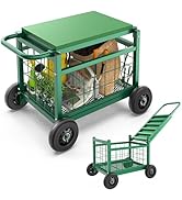FLINTER Rolling Garden Work Seat with Wheels, Heavy Duty Garden Cart with Seat - Garden Rolling C...