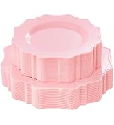 COLOSUS Disposable Plastic Plates Set, Pink Party Plastic Plates, 60 Pack (30 Guest) Dinner &amp; Sal...