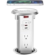 Automatic Pop up Outlet for Countertop with 15W Wireless Charger, 4" Hole Hidden Recessed Pop Up ...