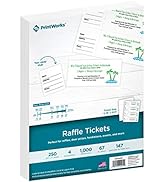 PrintWorks Raffle Tickets, Perforated Cardstock for Tickets with Tear-Away Stubs, 8.5 x 11, 67lb/...