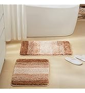 TECHMILLY Luxury Fluffy Bathroom Rugs (Set of 2 Piece), Non-Slip Soft Absorbent Microfiber Stripe...