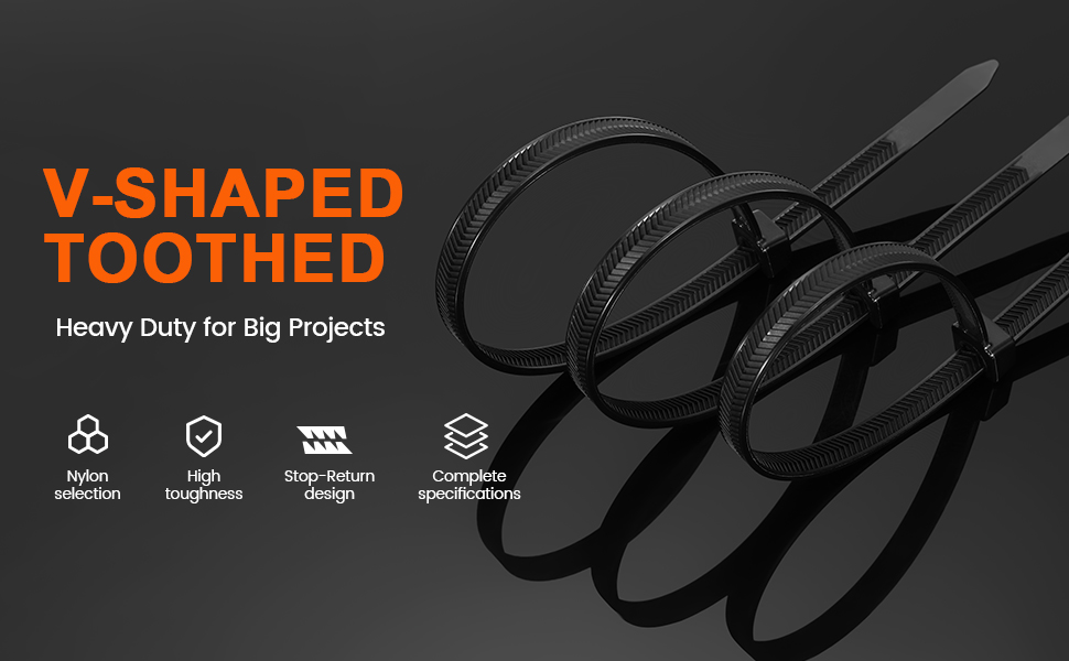 V-Shaped Toothed With 200 LBS Tensile Strength Super Durable Cable Ties01