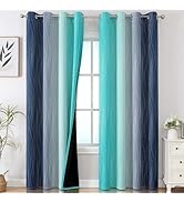 Estelar Textiler Navy Blue and Teal Gradient Blackout Curtains for Bedroom, Thermal Insulated Omb...